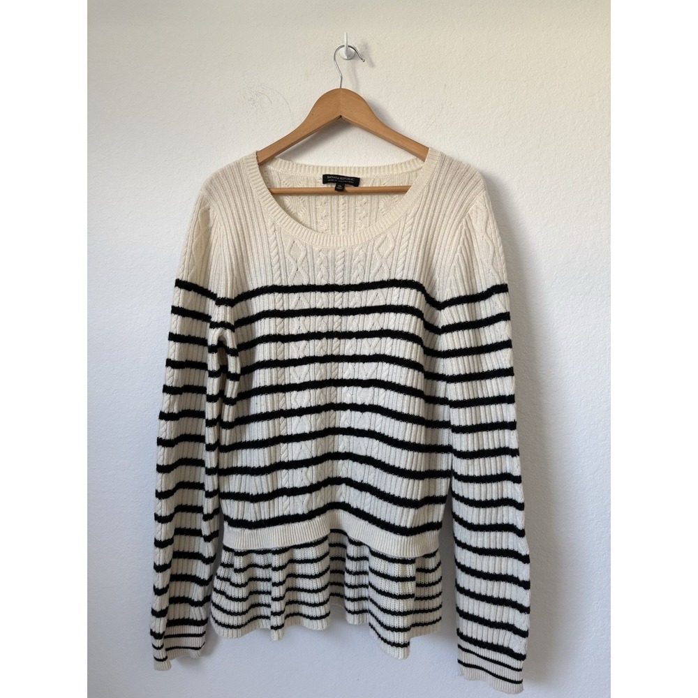 Banana Republic Women's Wool Cashmere Black And White Peplum Sweater Size XL